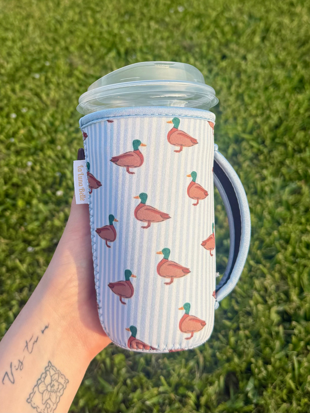Striped Mallard Large Cup Sleeve With Handle