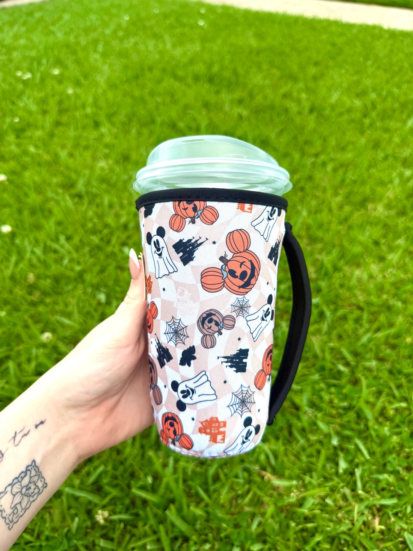 Disney Halloween Mickey Ghost & Pumpkin Large Cup Sleeve With Handle