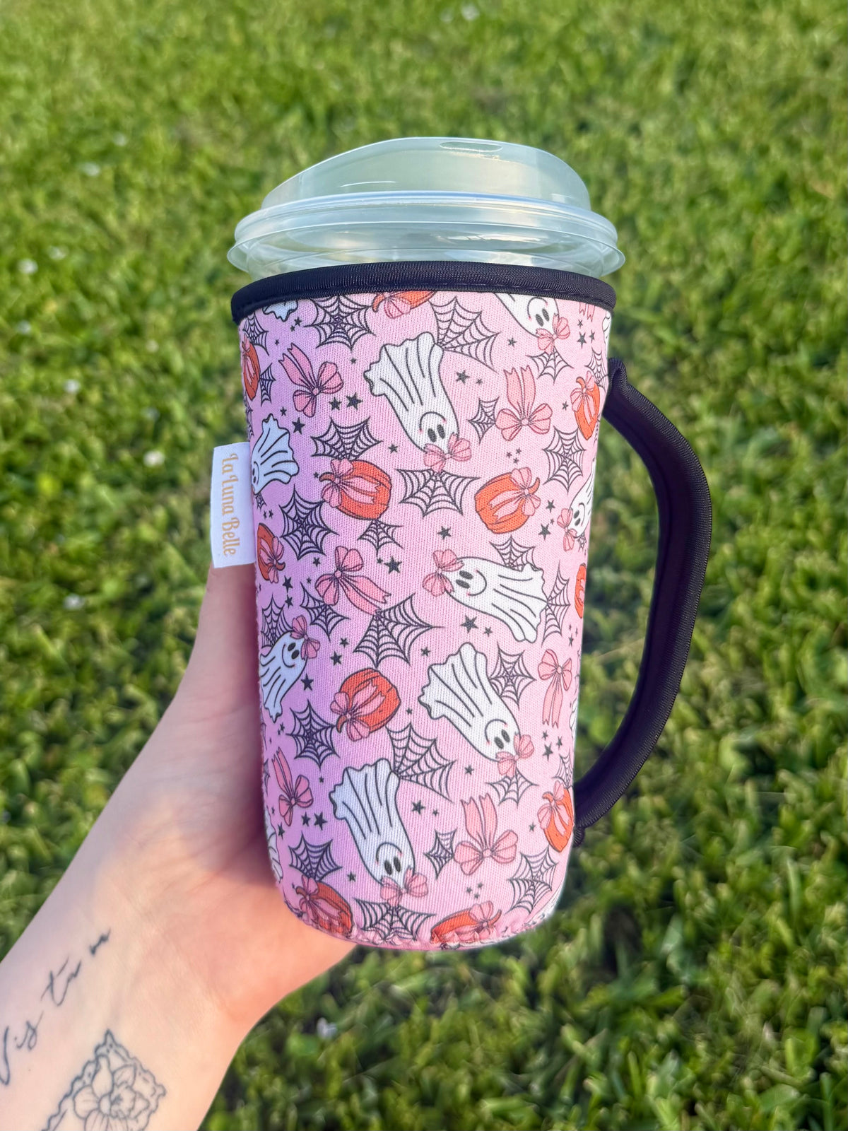 Ghost W Spider Web/Pumpkin Large Cup Sleeve With Handle