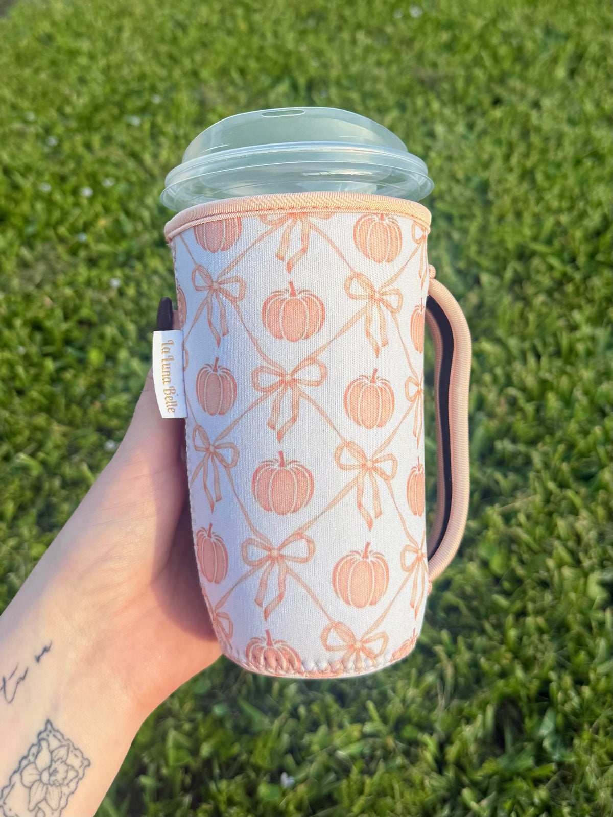 Orange Pumpkin/Bow Large Cup Sleeve With Handle