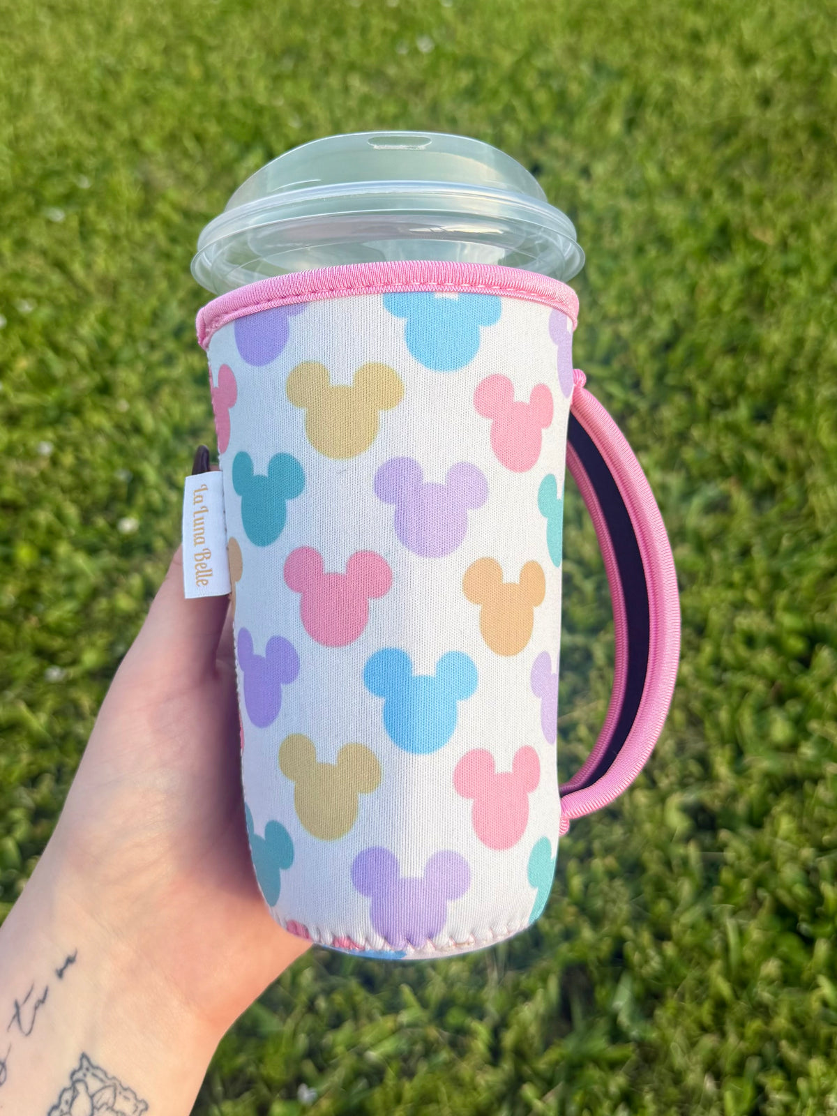 Disney Pastel Multi Mickey Heads Large Cup Sleeve With Handle