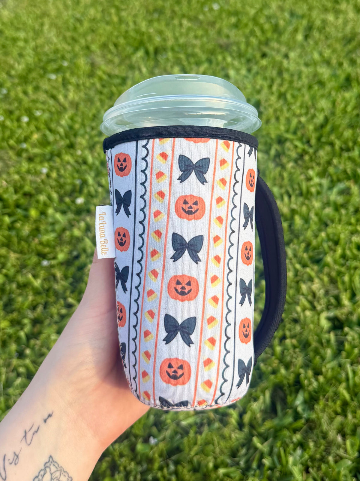 Halloween Pumpkin/Bow/Candy Corn Stripe Large Cup Sleeve With Handle