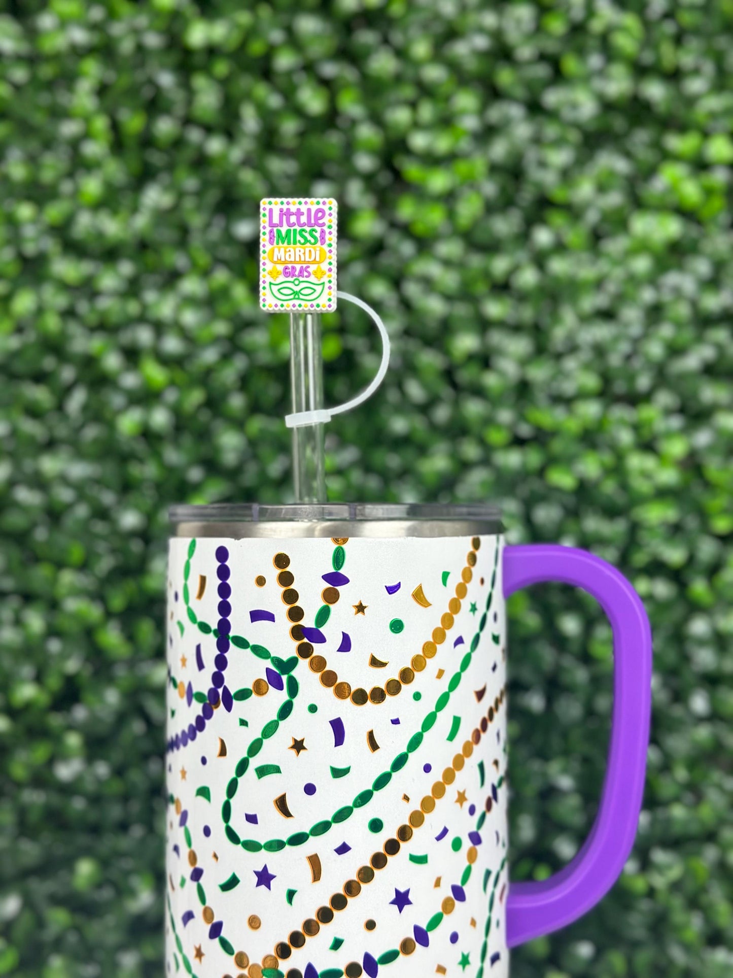 Little Miss Mardi Gras Square Straw Topper
