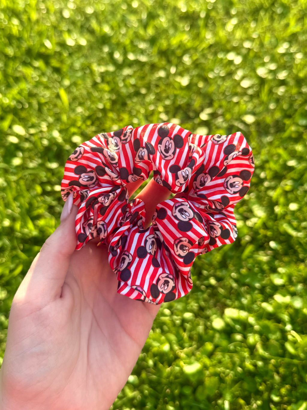 Disney Red Striped Mickey Satin Scrunchie