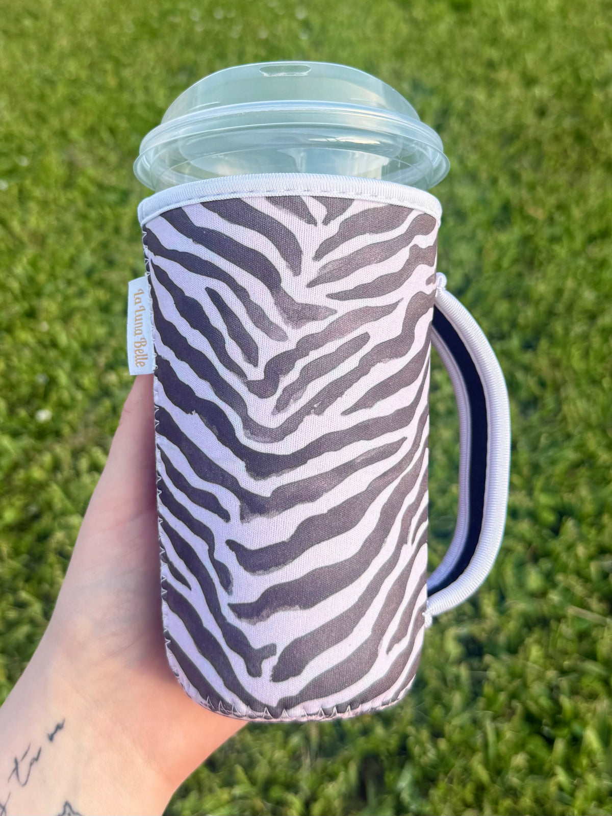Neutral Zebra Large Cup Sleeve With Handle