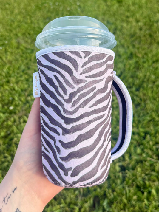 Neutral Zebra Large Cup Sleeve With Handle