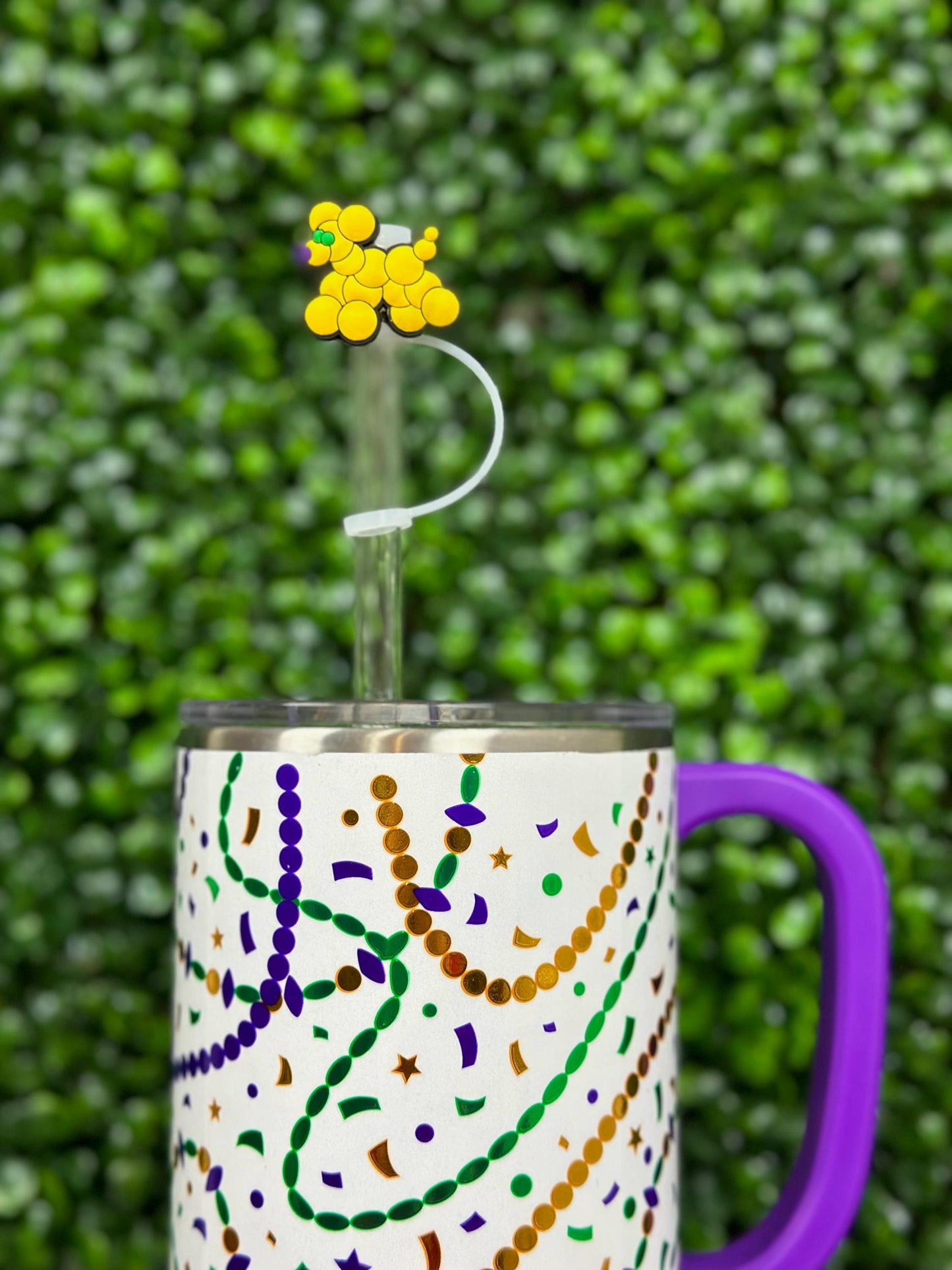 Mardi Gras Bead Dog Straw Topper Set