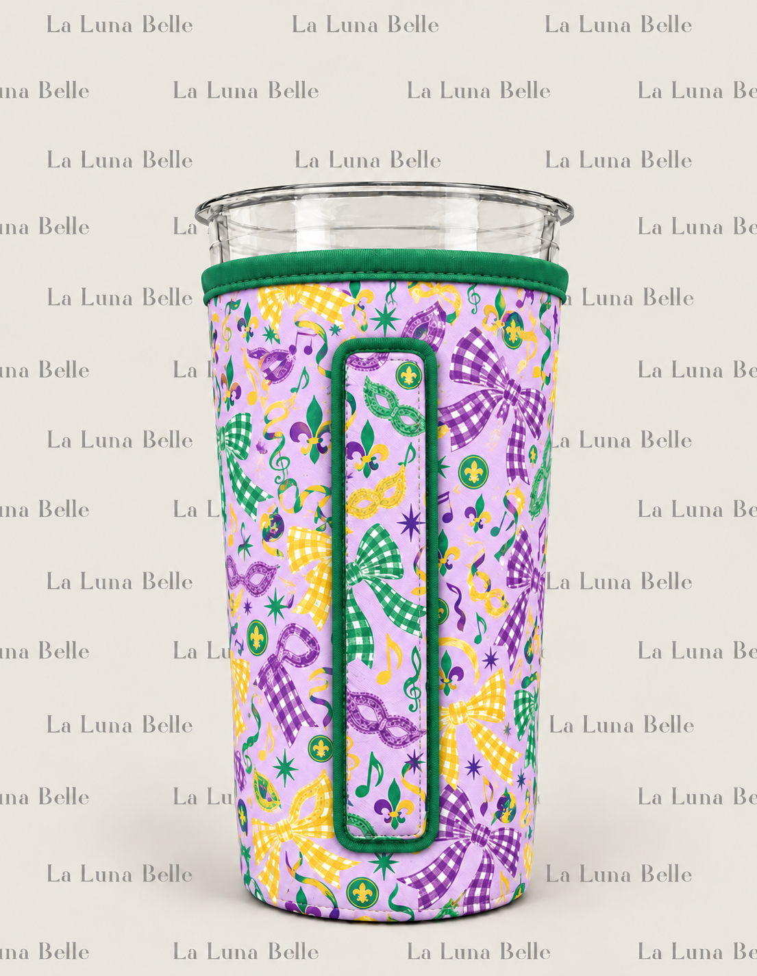 Pre Order: Mardi Gras Bow & Mask Large Cup Sleeve