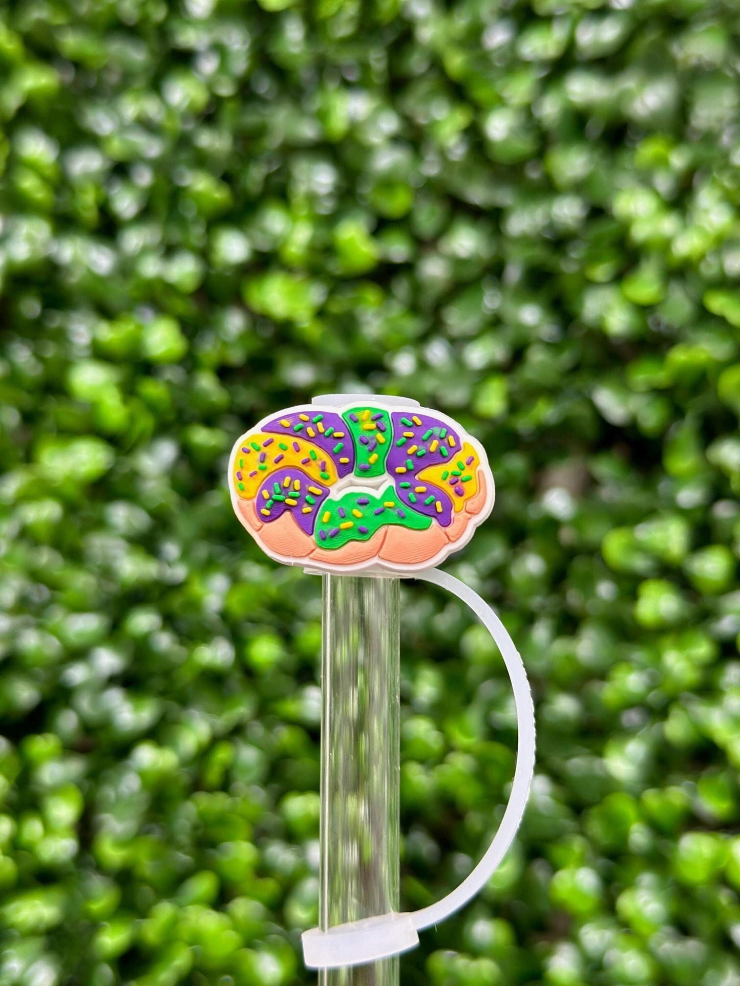 King Cake W Sprinkles Straw Topper