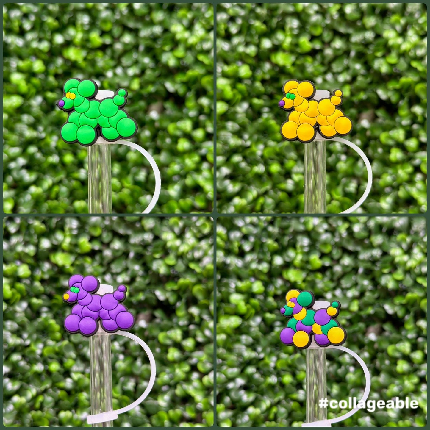 Mardi Gras Bead Dog Straw Topper Set