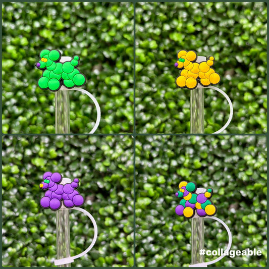 Mardi Gras Bead Dog Straw Topper Set