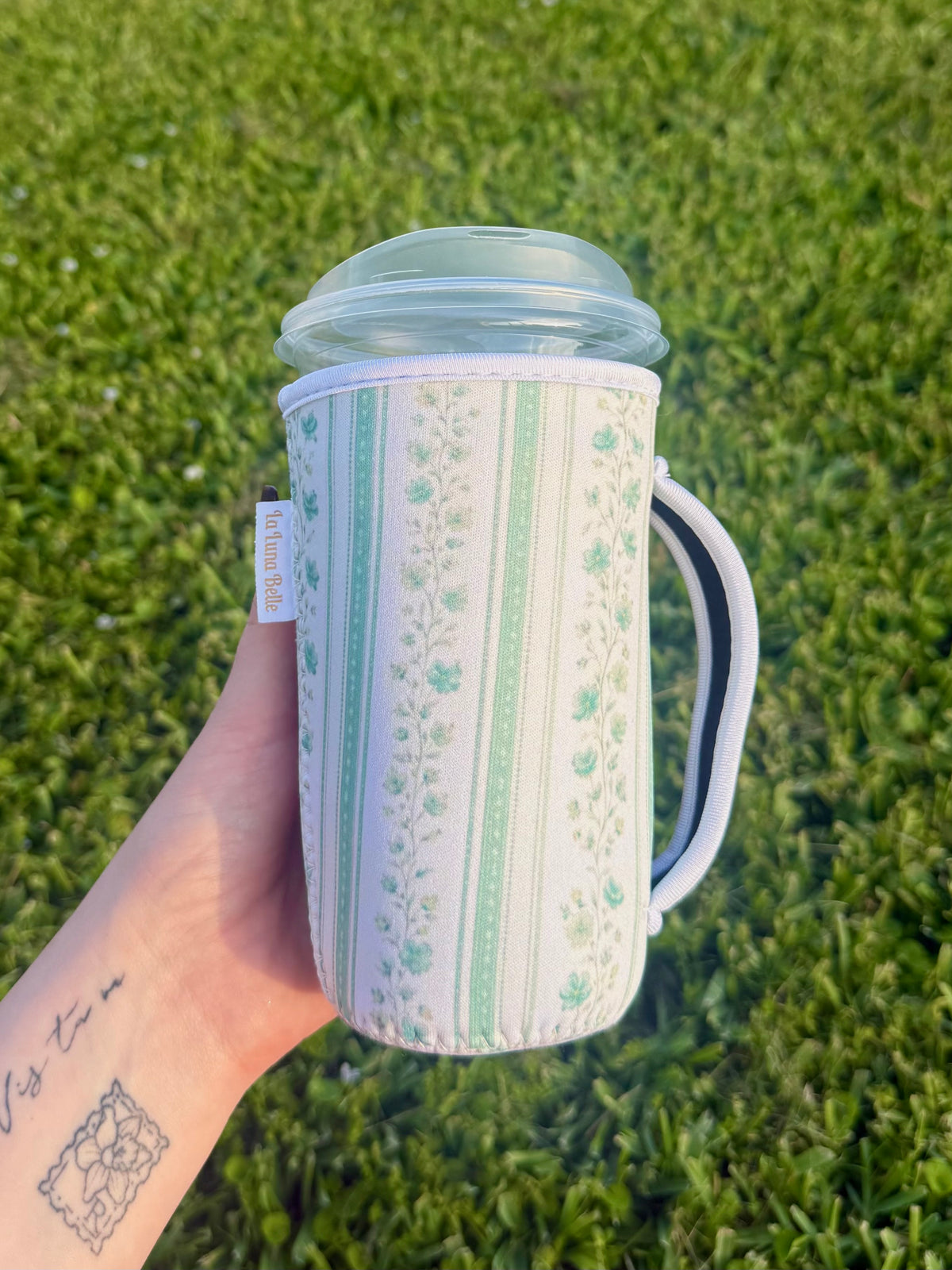 Green Floral Large Cup Sleeve With Handle