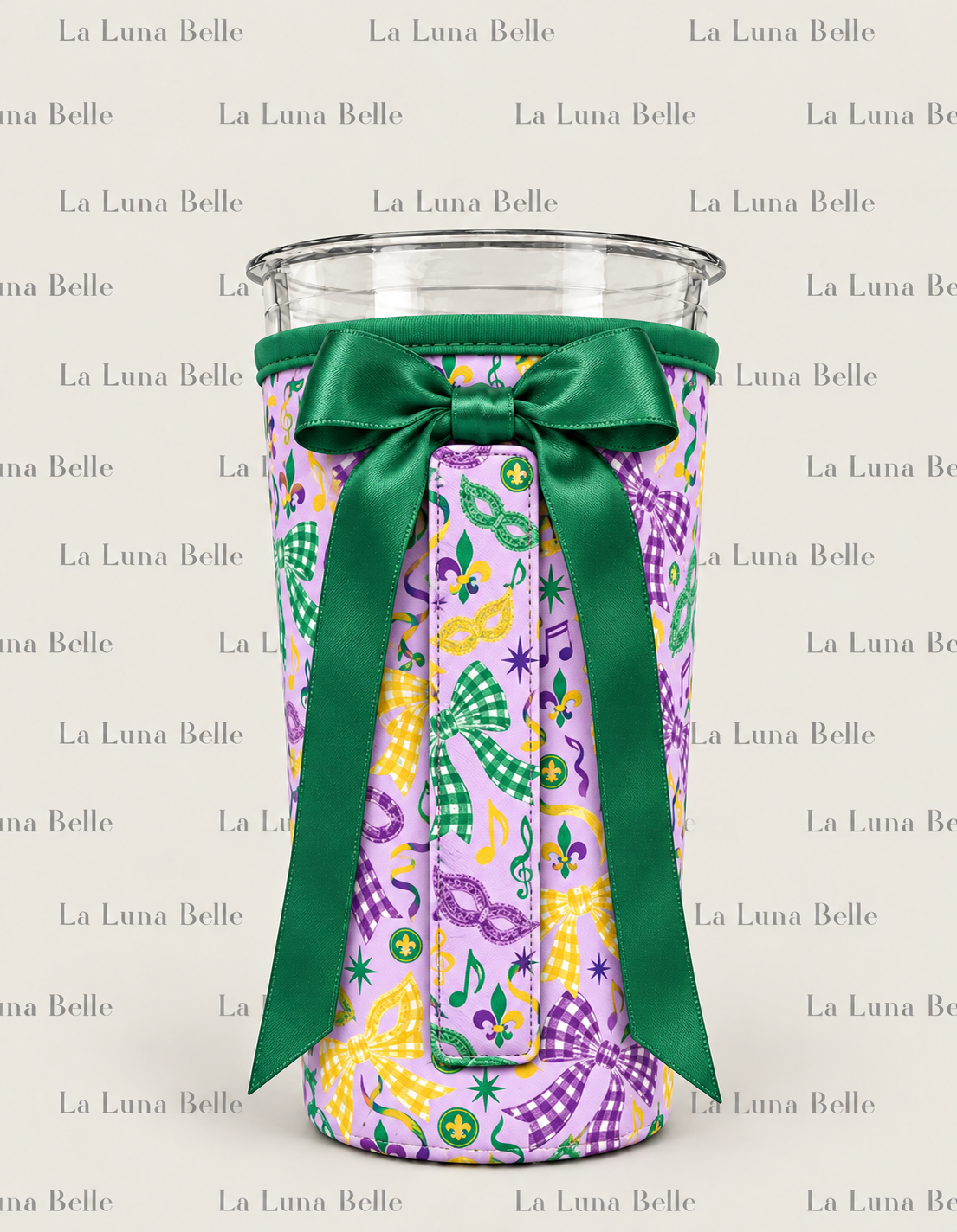 Pre Order: Mardi Gras Bow & Mask Large Cup Sleeve