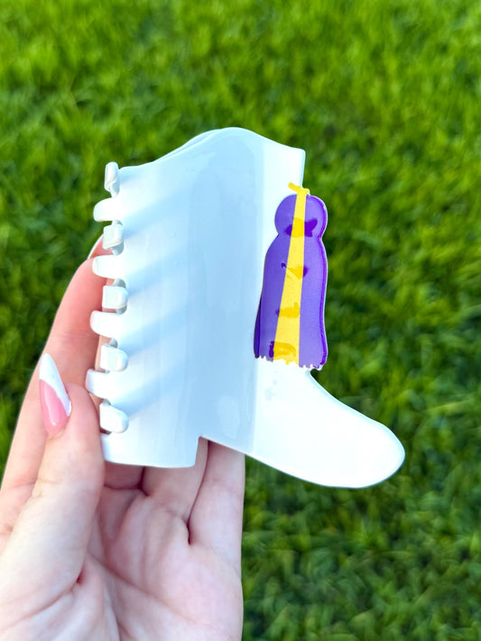 White Boot With Purple and Yellow Tassel Claw Clip