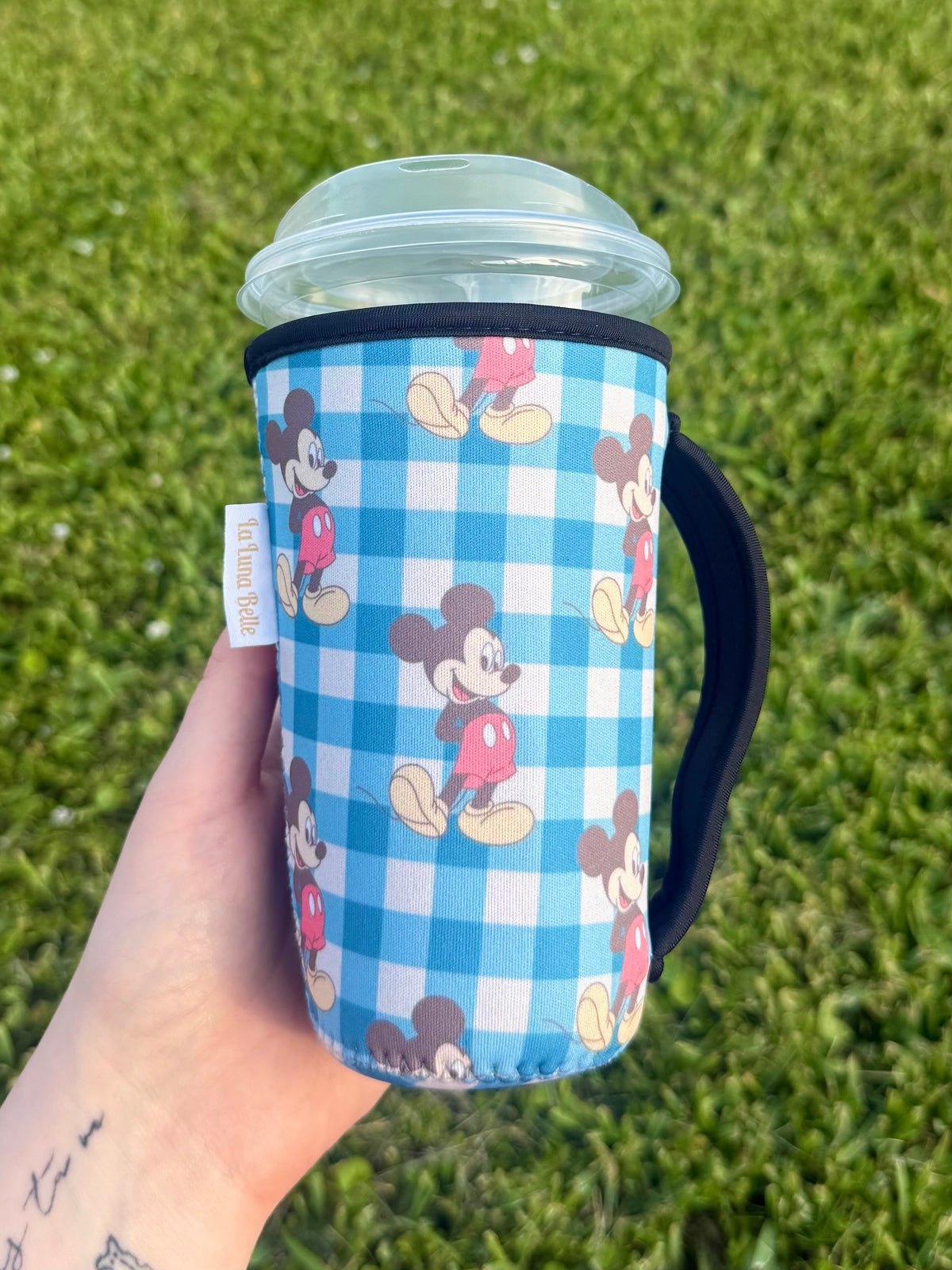 Disney Mickey Blue Gingham Large Cup Sleeve With Handle
