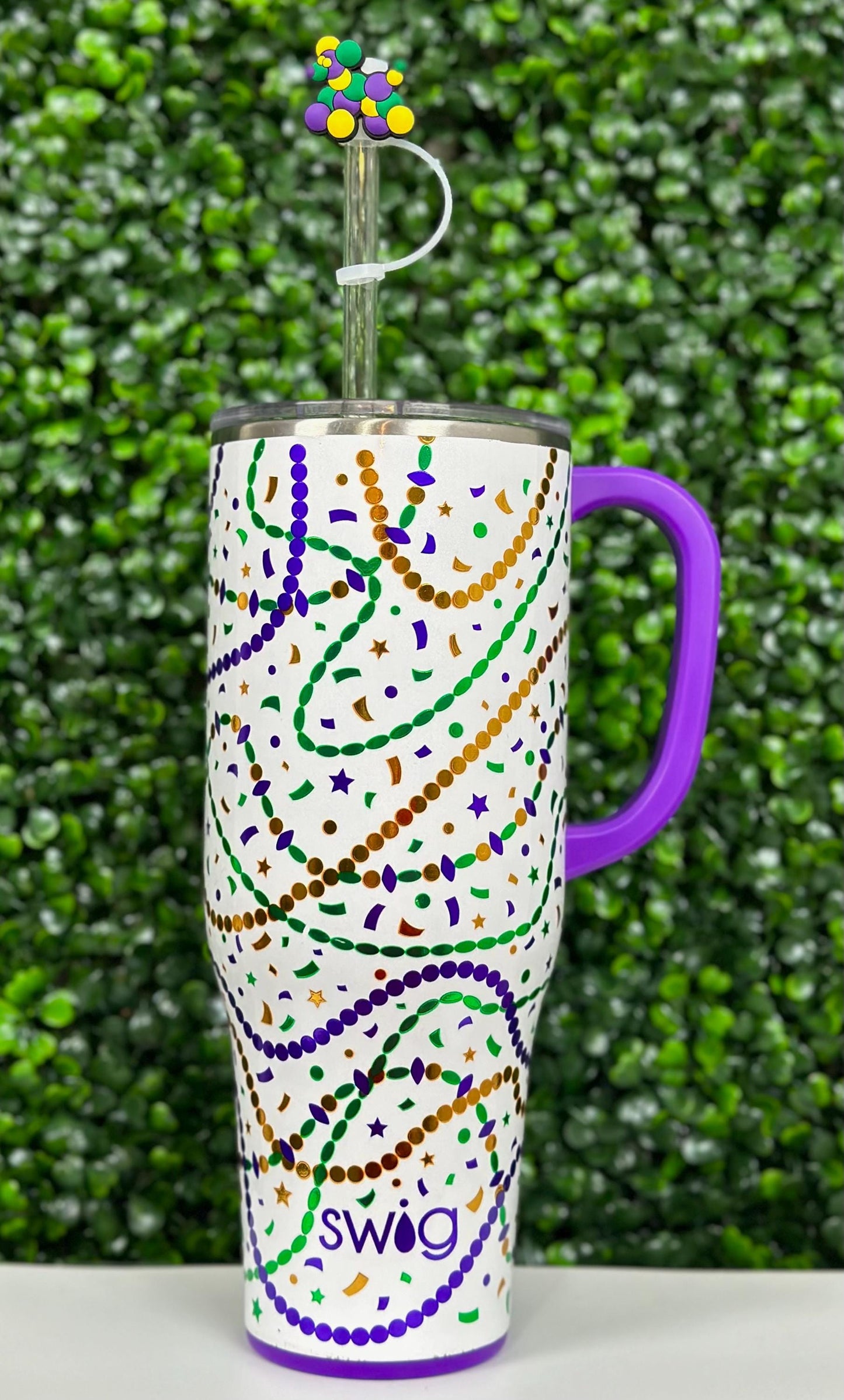 Mardi Gras Bead Dog Straw Topper Set