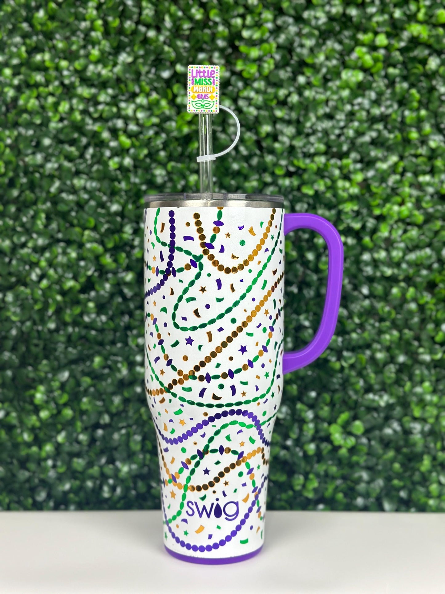 Little Miss Mardi Gras Square Straw Topper
