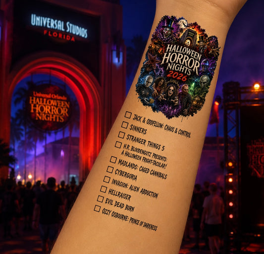 Halloween Horror Nights 2026 Checklist Temporary Tattoo