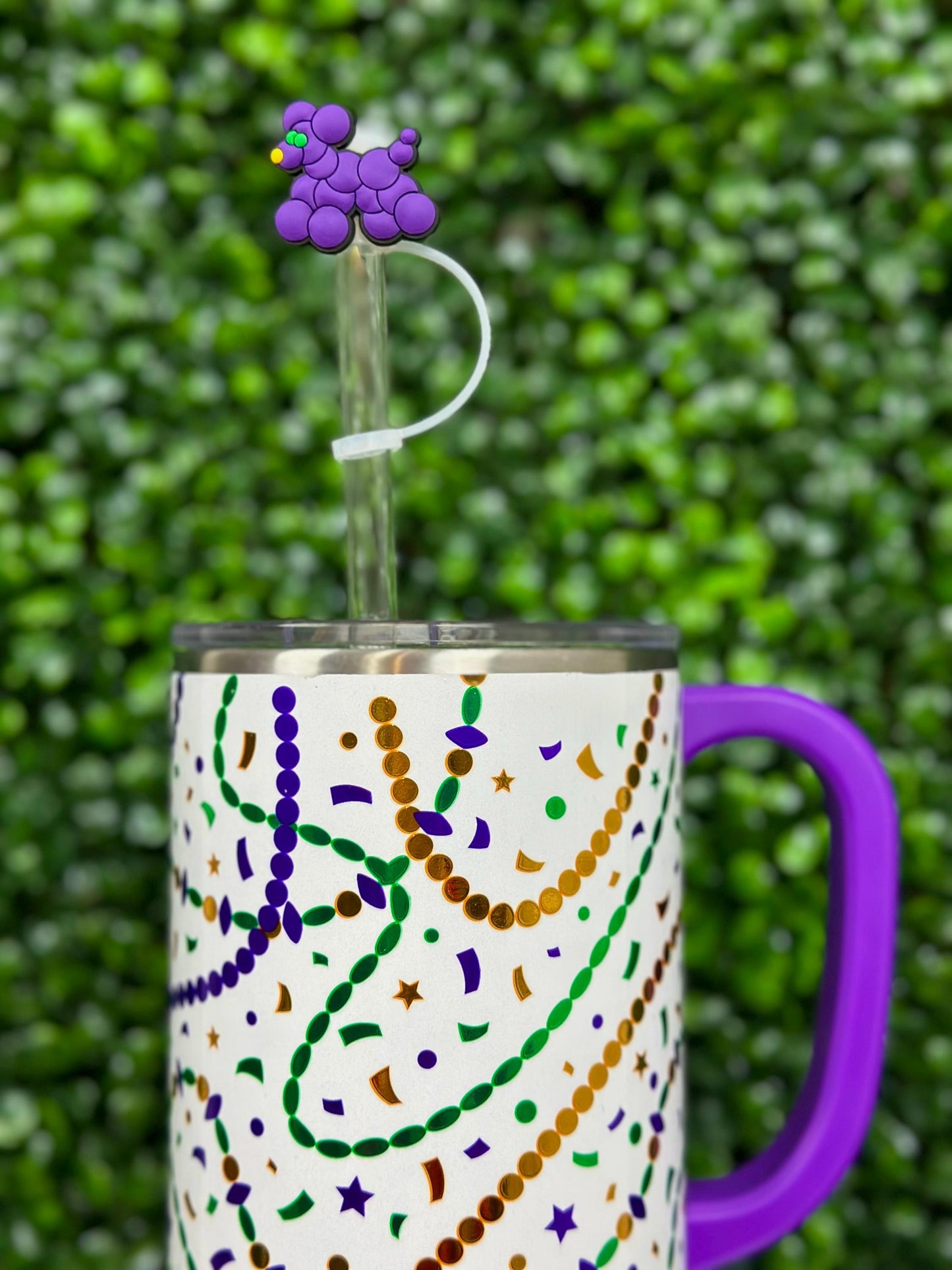 Mardi Gras Bead Dog Straw Topper Set