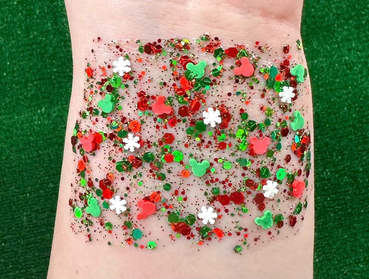 Christmas Red/Green Mickey With Snowflake Organic Hair/Body/Face Glitter