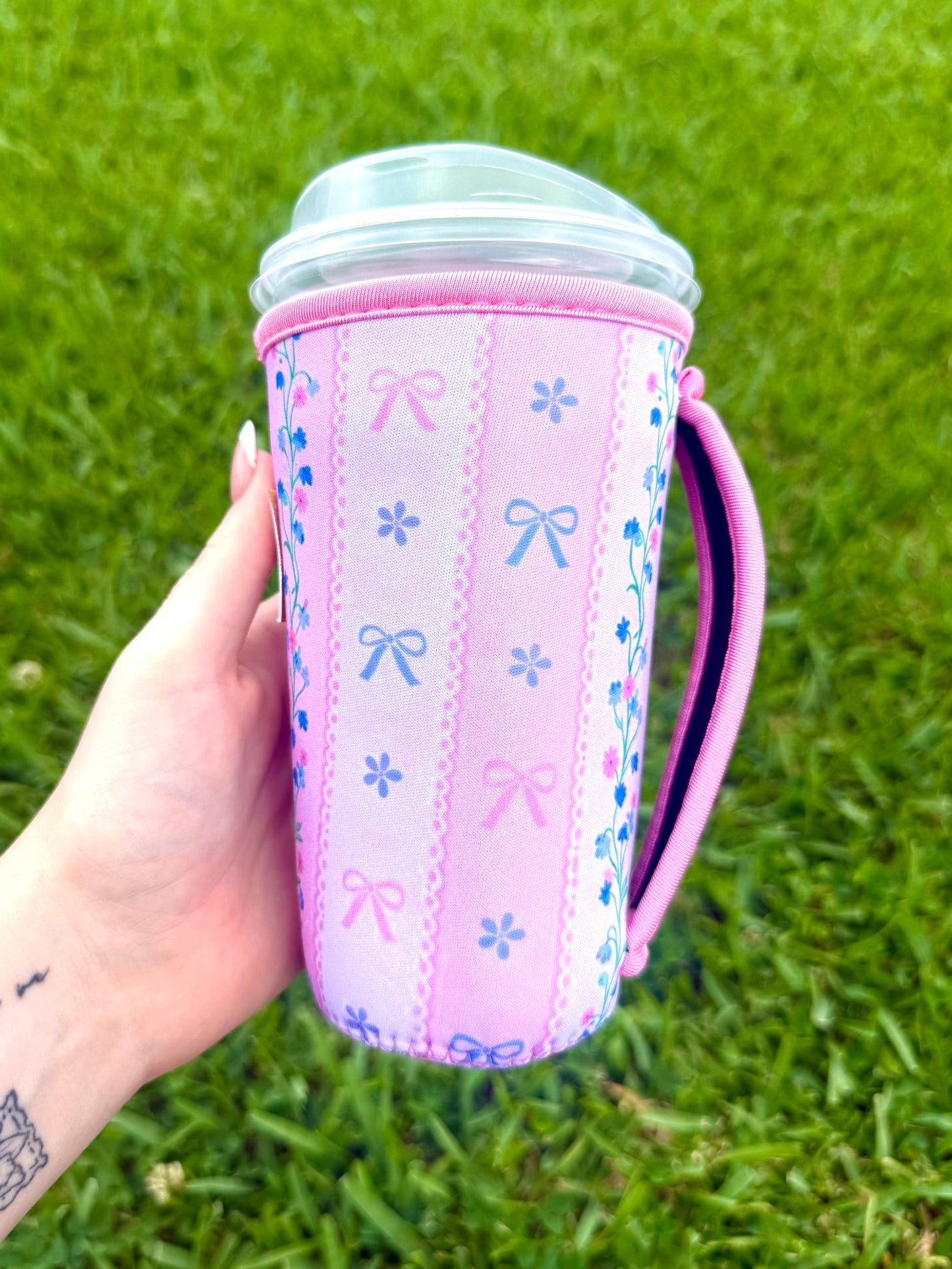 Pink Bow Floral Large W Handle