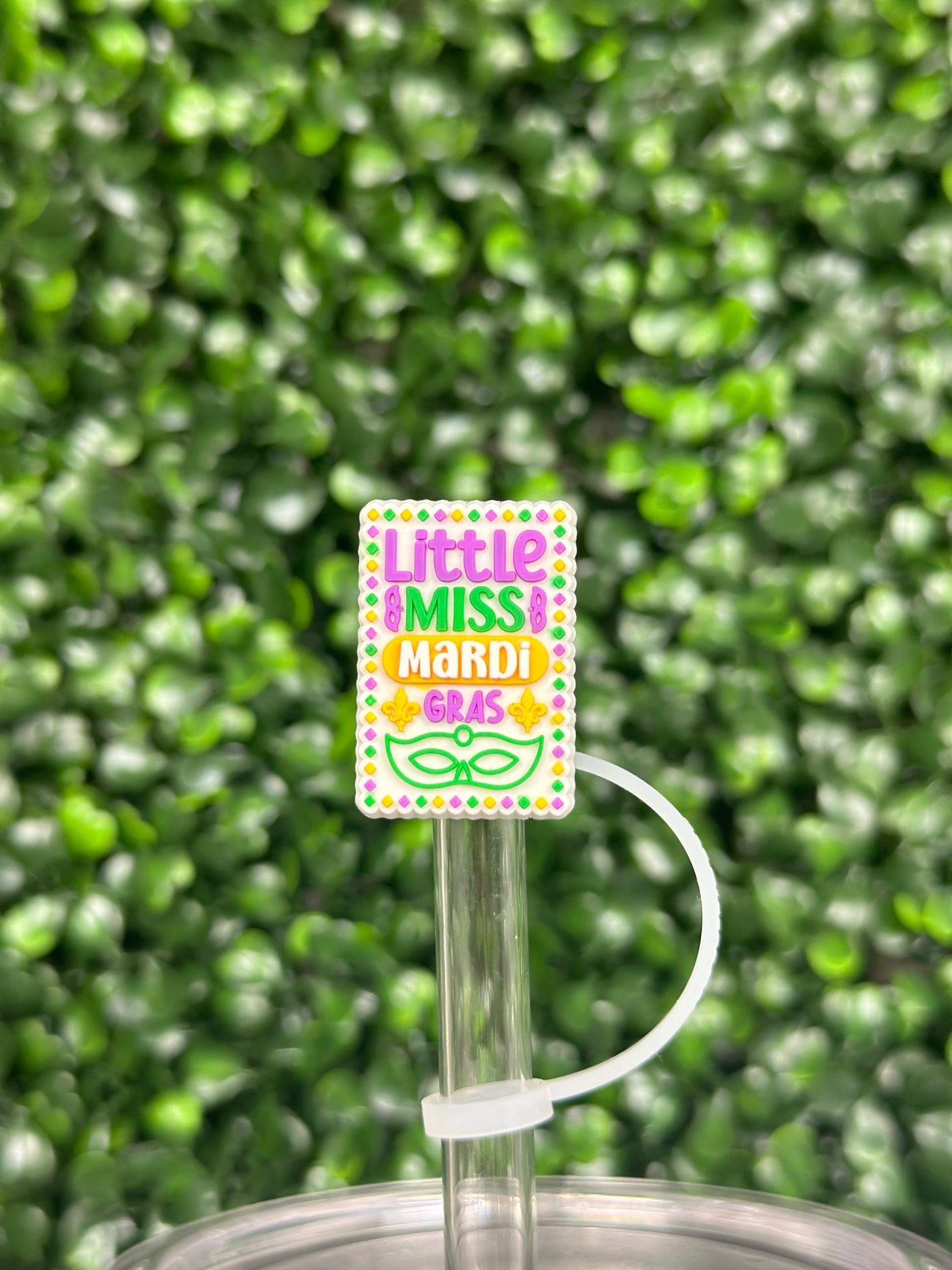 Little Miss Mardi Gras Square Straw Topper