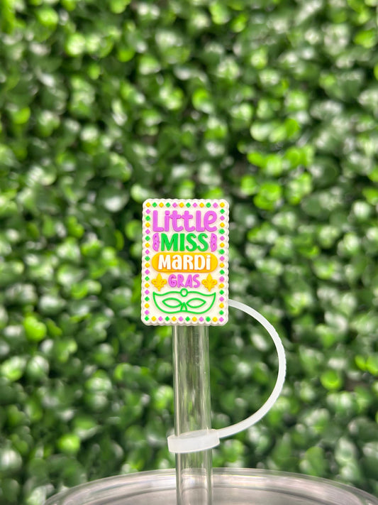 Little Miss Mardi Gras Square Straw Topper