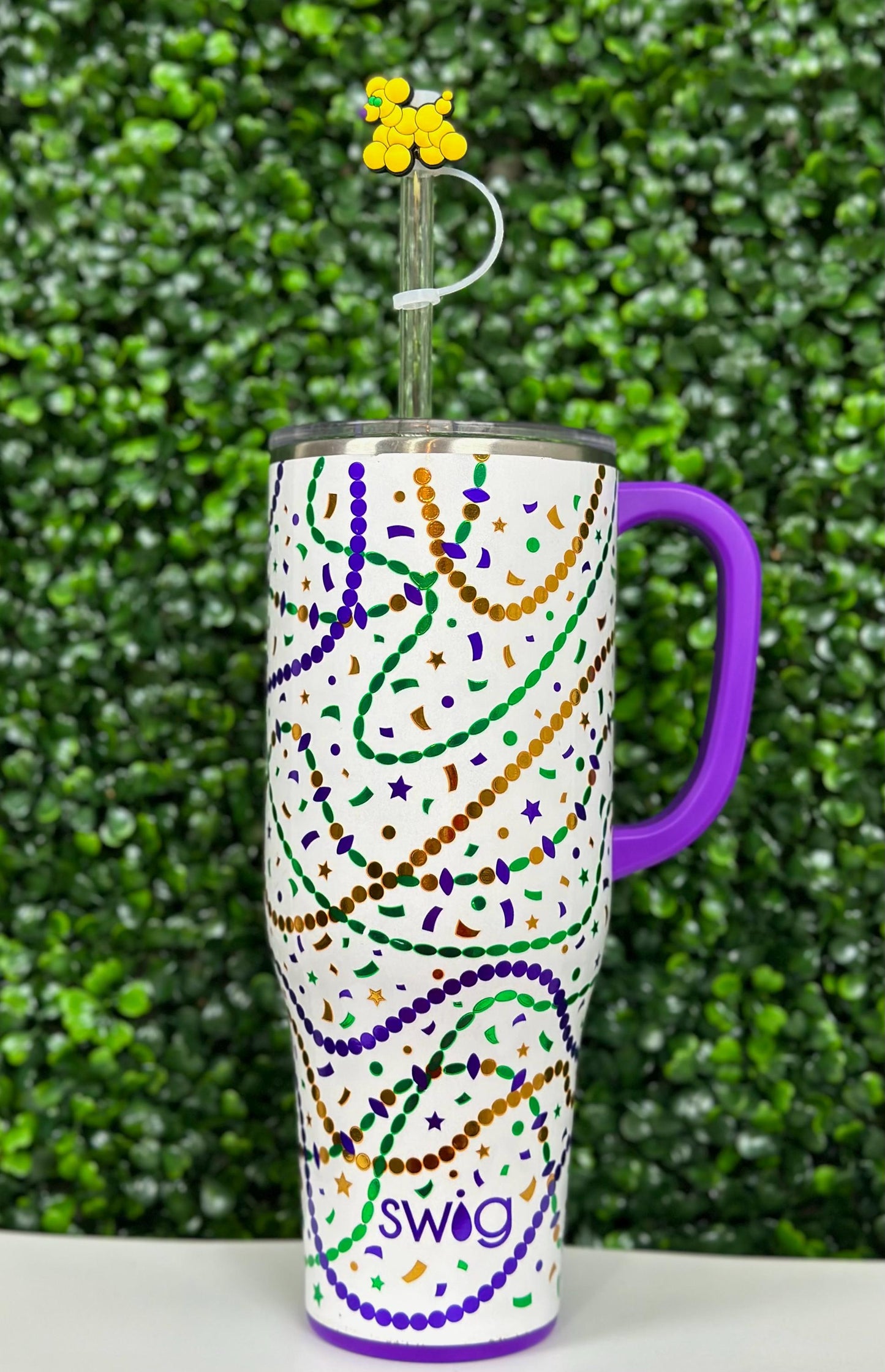 Mardi Gras Bead Dog Straw Topper Set