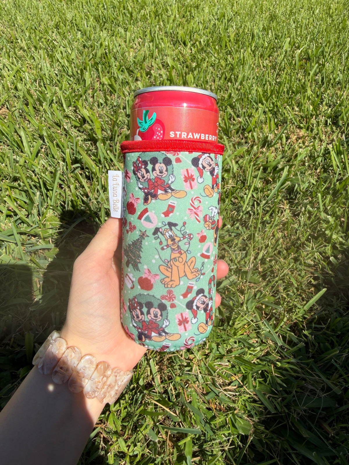 Disney Christmas Light Green Slim Can Cup Sleeve