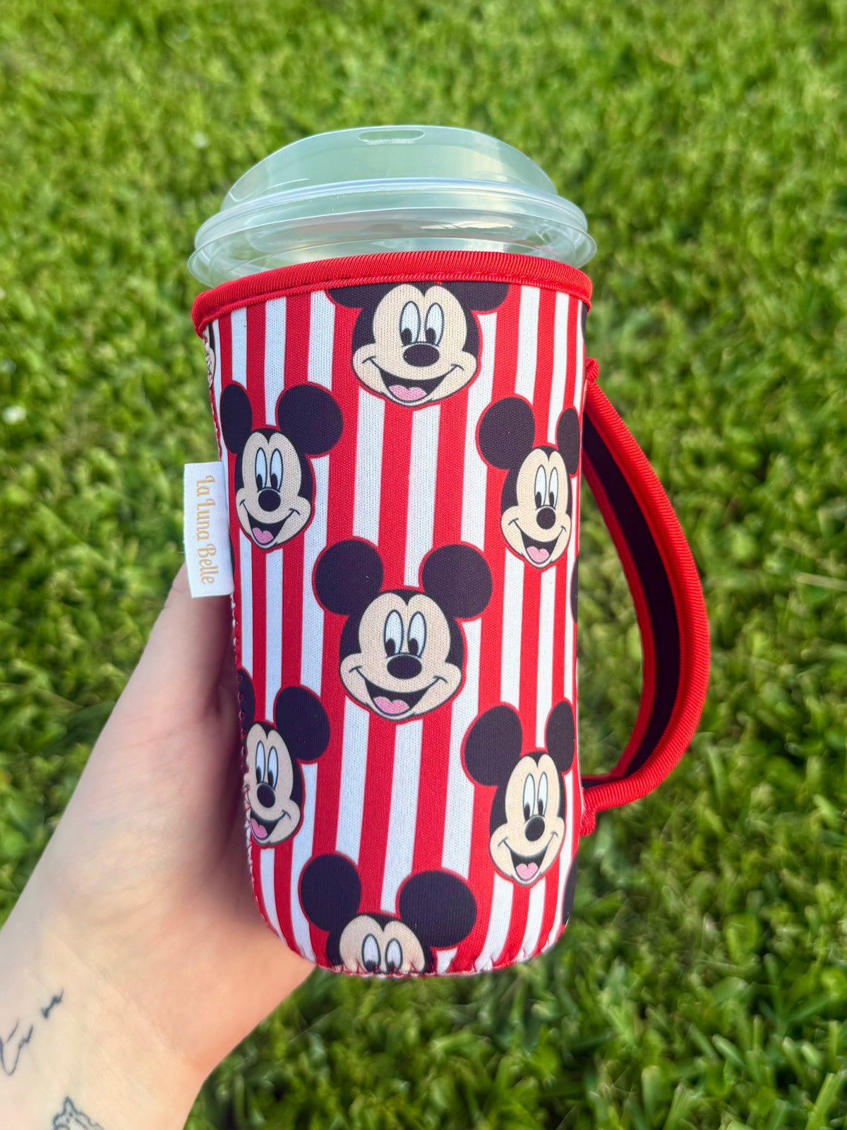 Disney Mickey Red Stripe Large Cup Sleeve With Handle