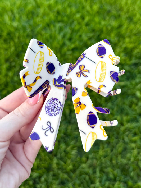 Purple and Gold Bow Claw Clip