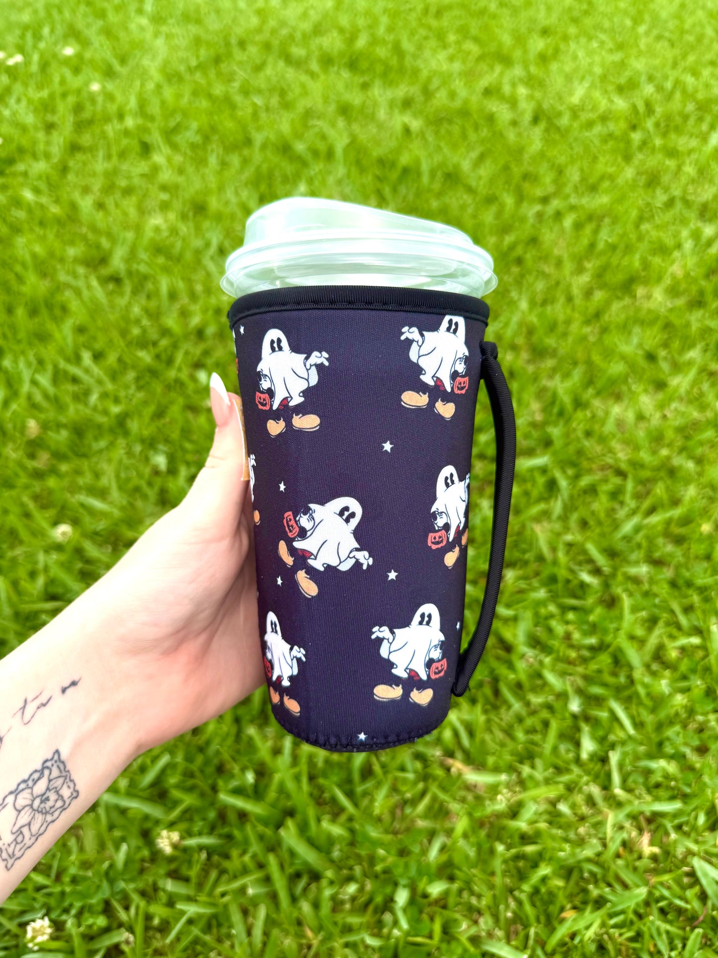 Disney Halloween White Ghost With Pumpkin Large Cup Sleeve With Handle