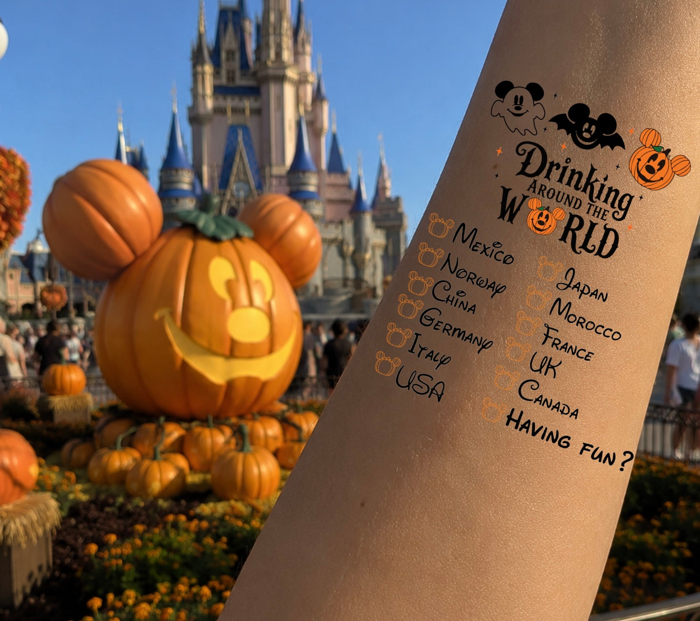 Halloween Drinking Around the World Checklist Tattoo