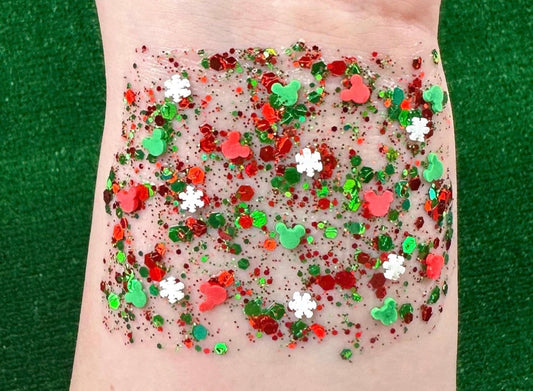 Christmas Red/Green Mickey With Snowflake Organic Hair/Body/Face Glitter