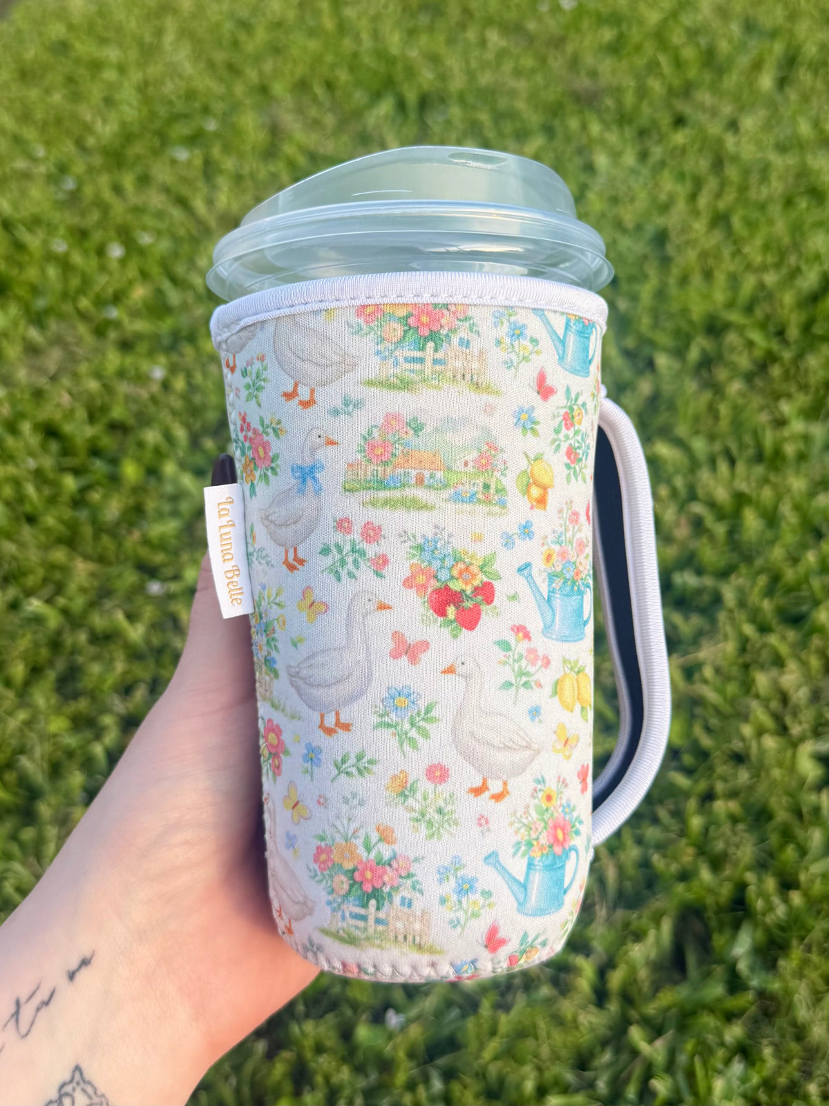 Cottage Core Geese Large Cup Sleeve With Handle