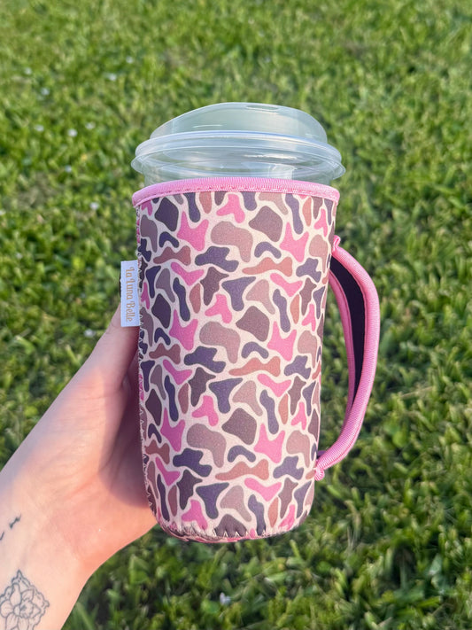 Pink Camo Large Cup Sleeve With Handle