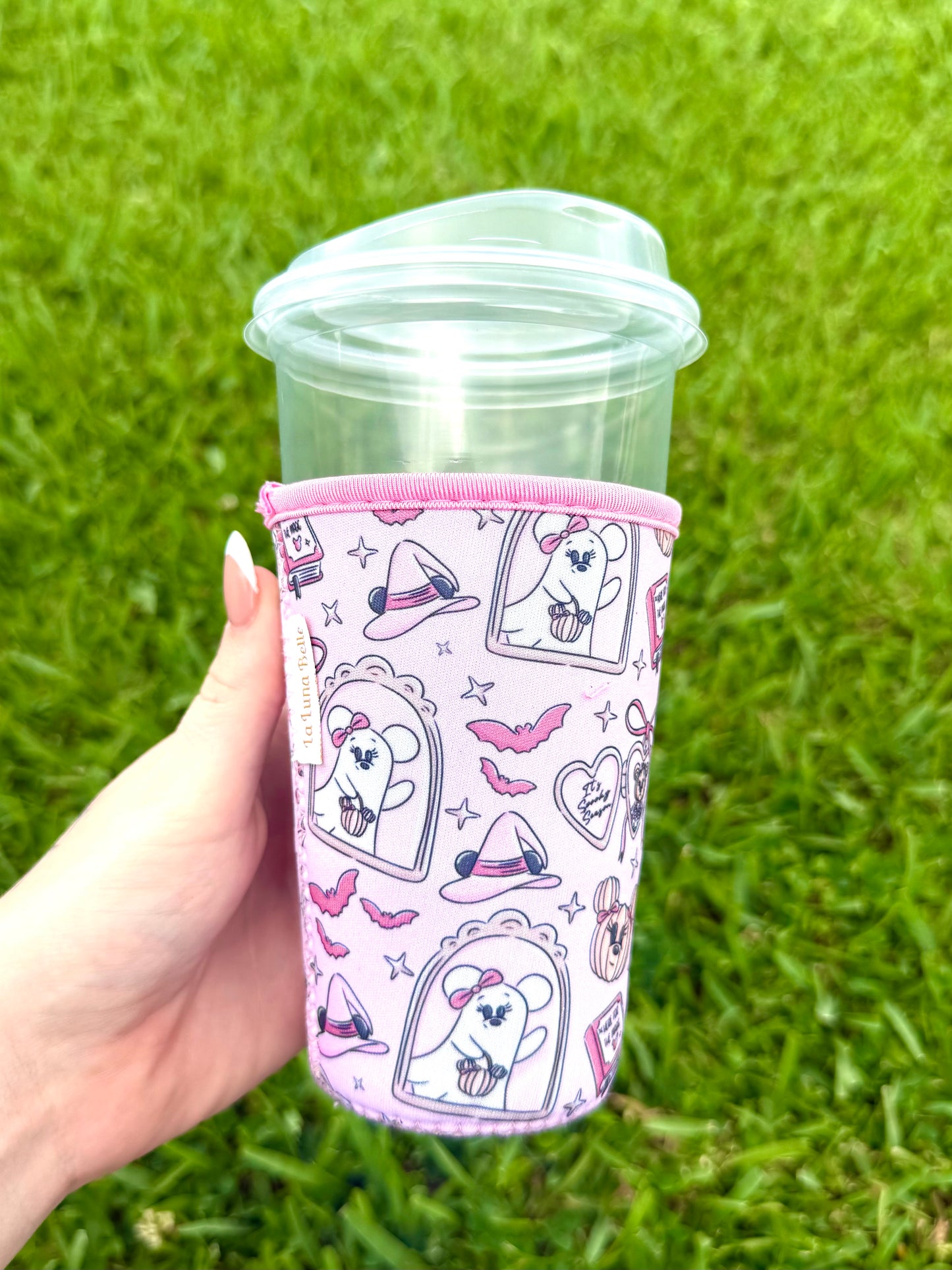Disney Halloween Pink & White Ghost Medium Cup Sleeve