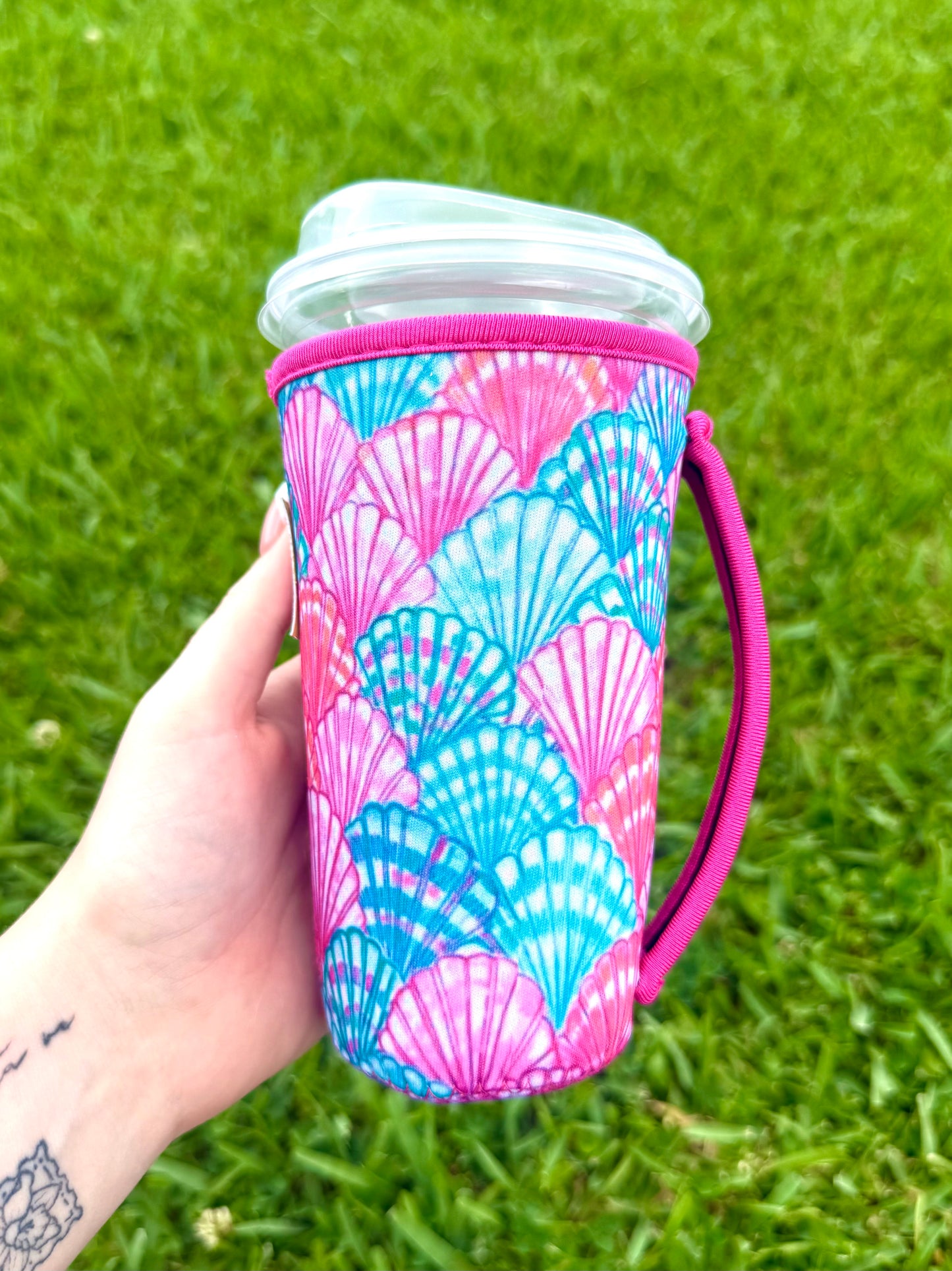Pink & Blue Shell Large W Handle