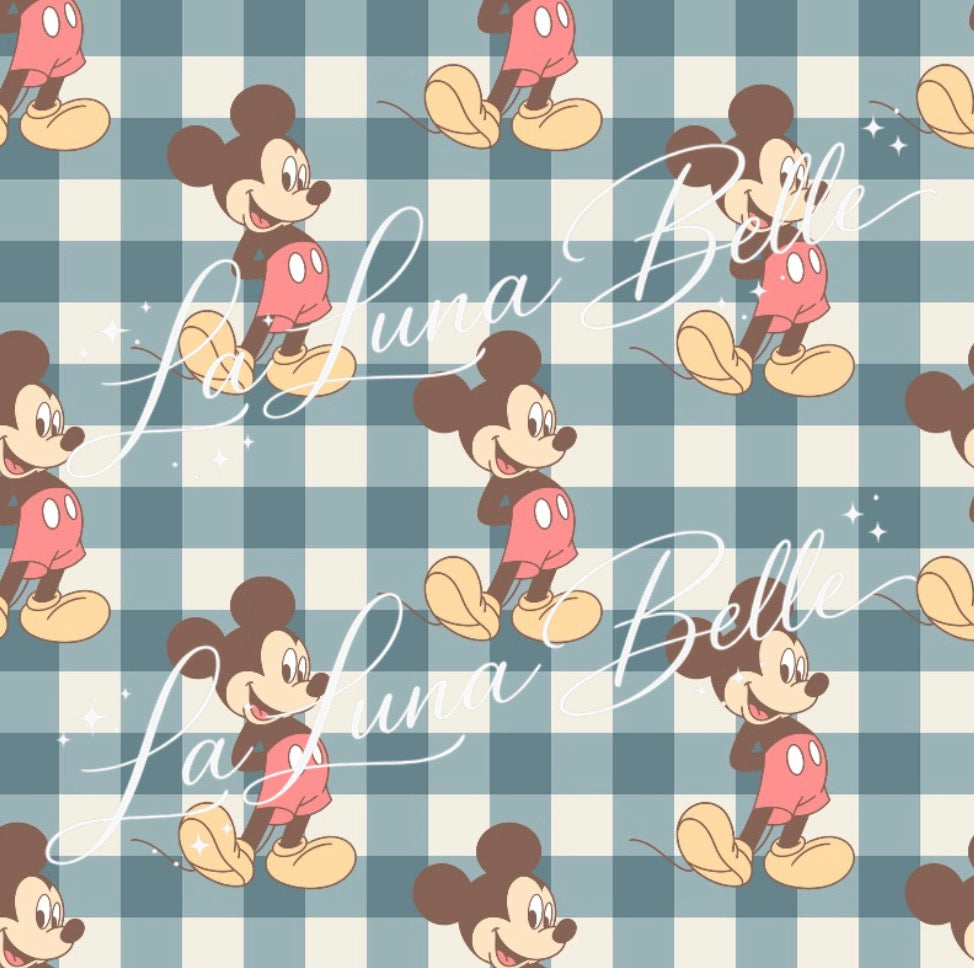 Disney Blue Mickey Gingham Satin Scrunchie