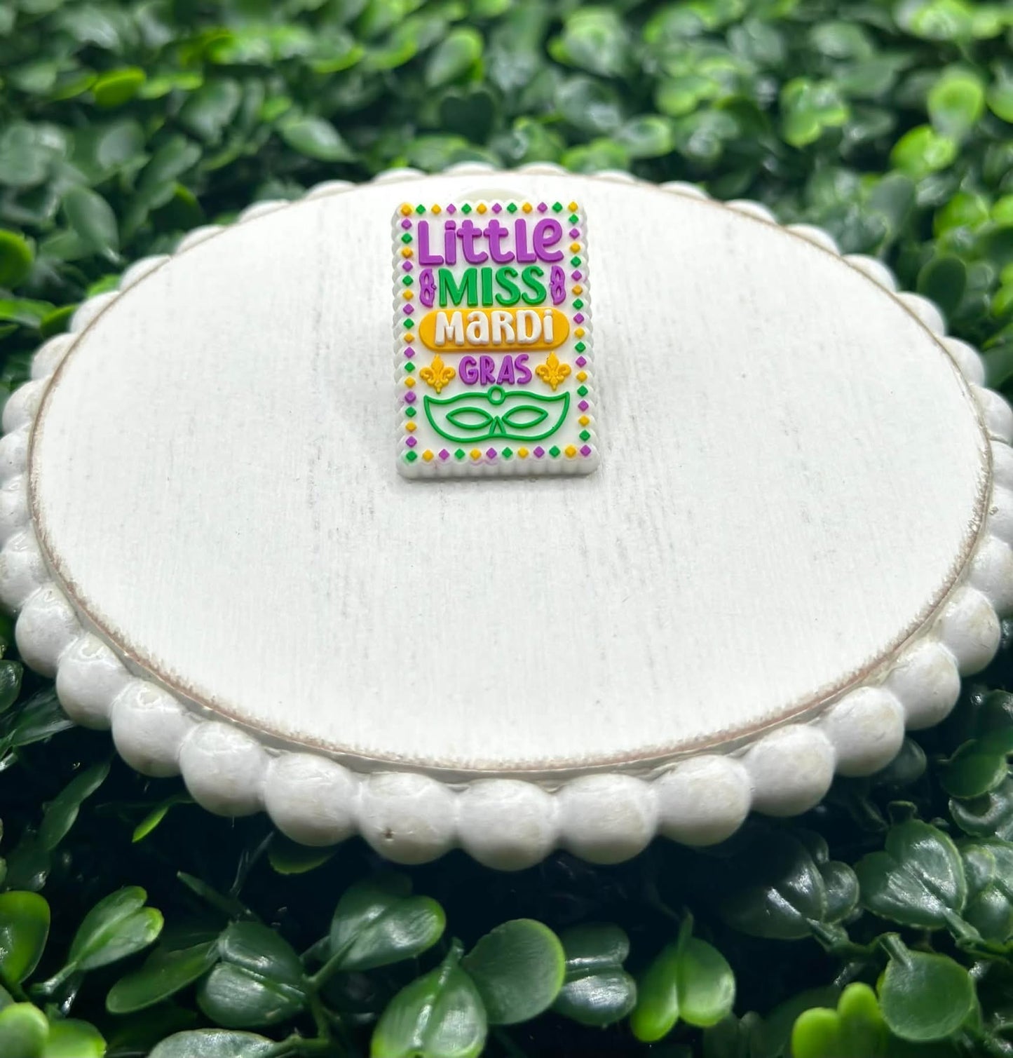 Little Miss Mardi Gras Square Croc Charm (Pre-Order ETA beginning of January)