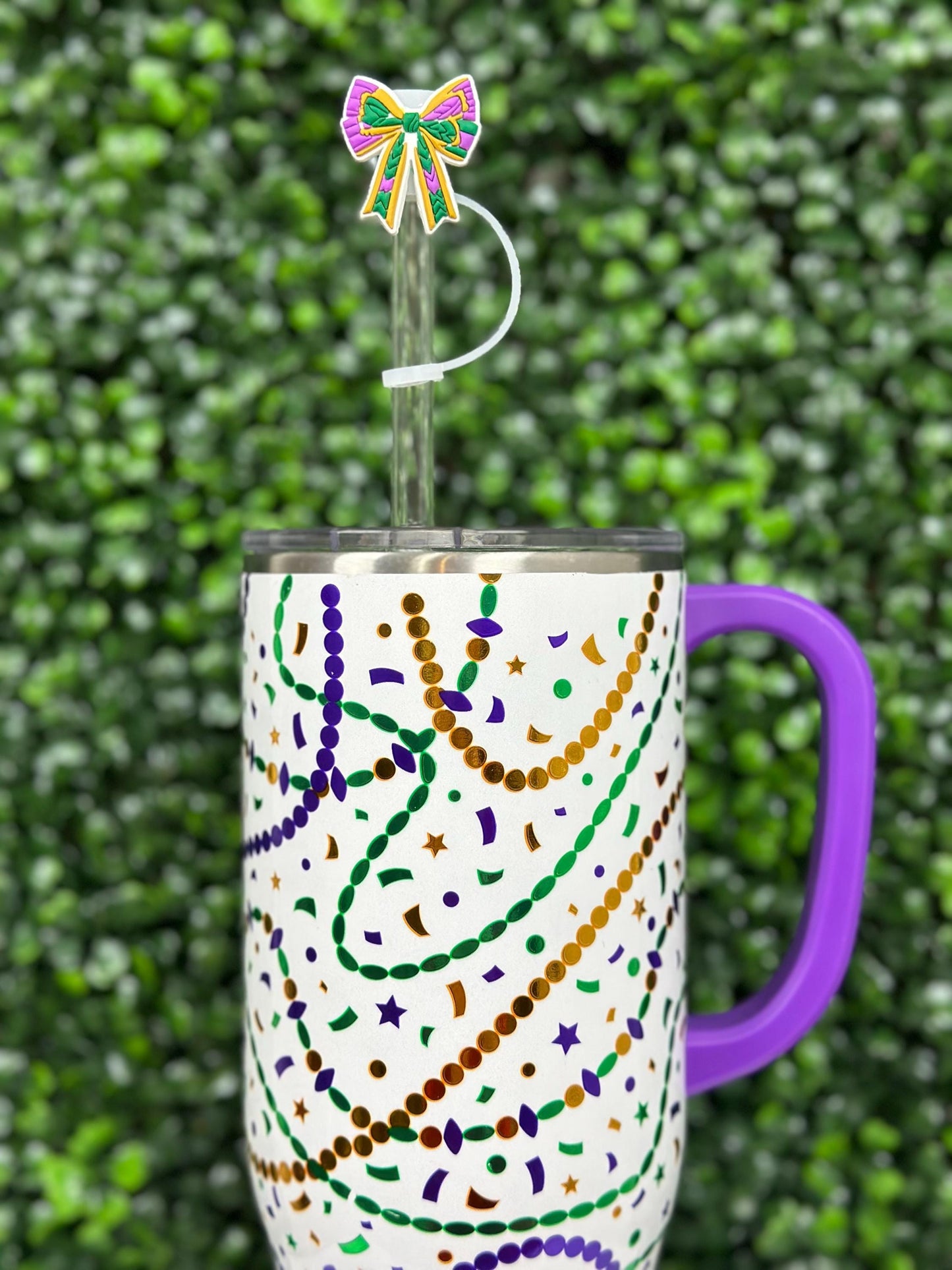 Mardi Gras Bow Straw Topper