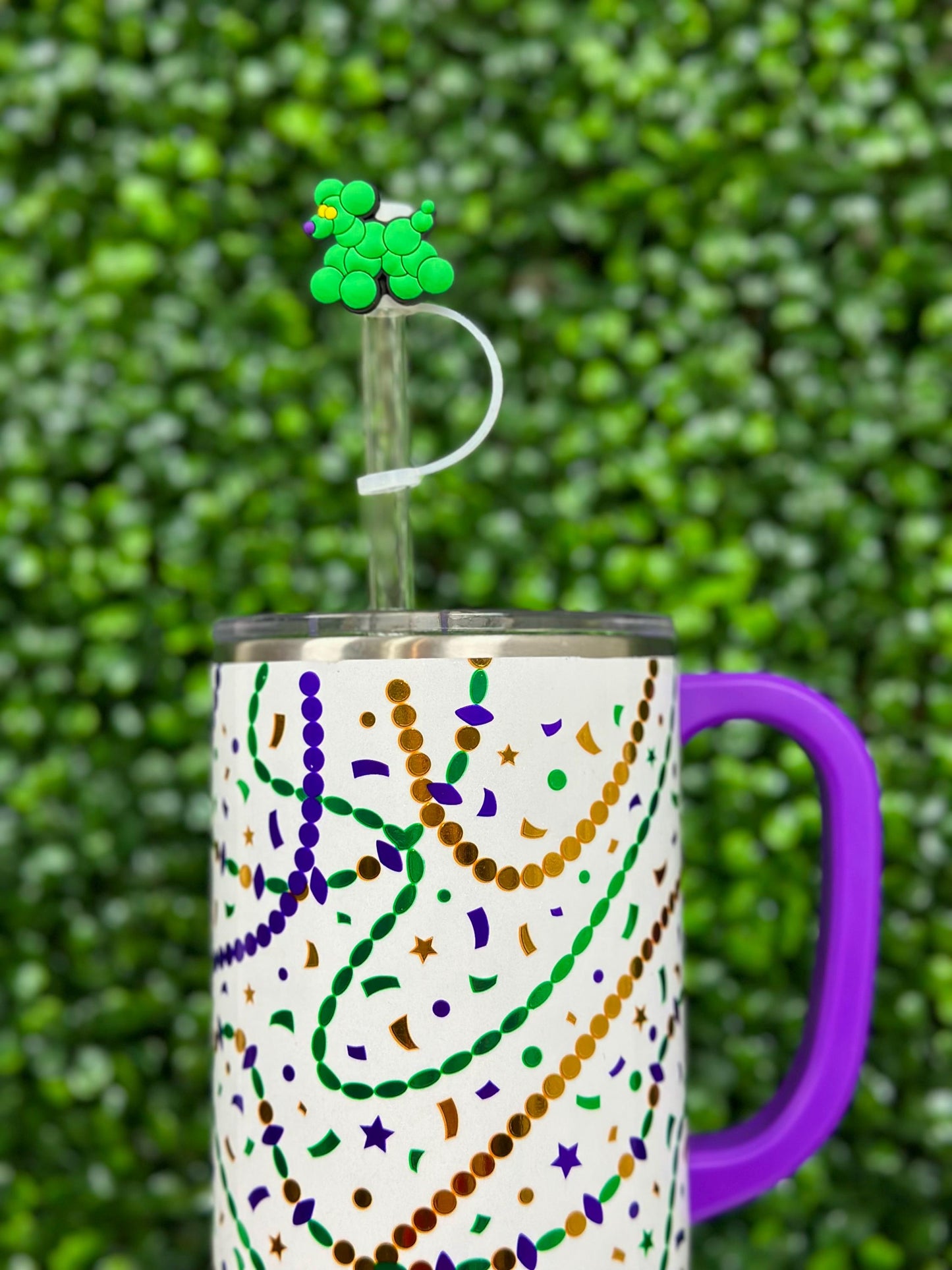 Mardi Gras Bead Dog Straw Topper Set