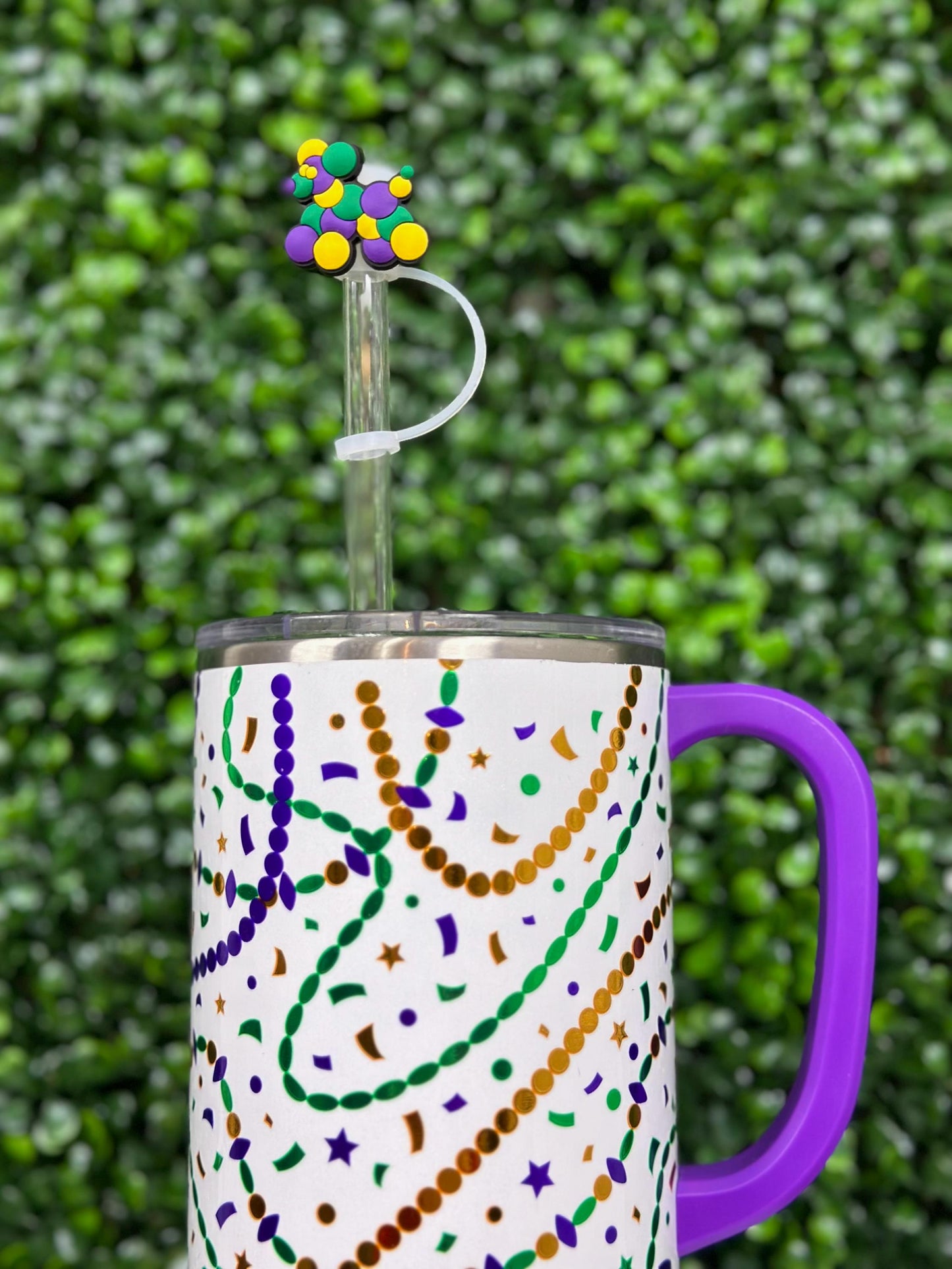 Mardi Gras Bead Dog Straw Topper Set