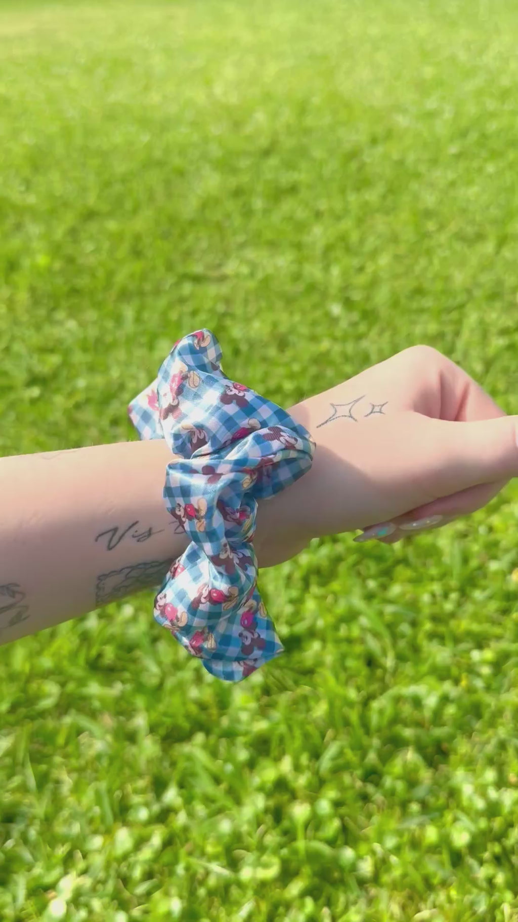Disney Blue Mickey Gingham Satin Scrunchie