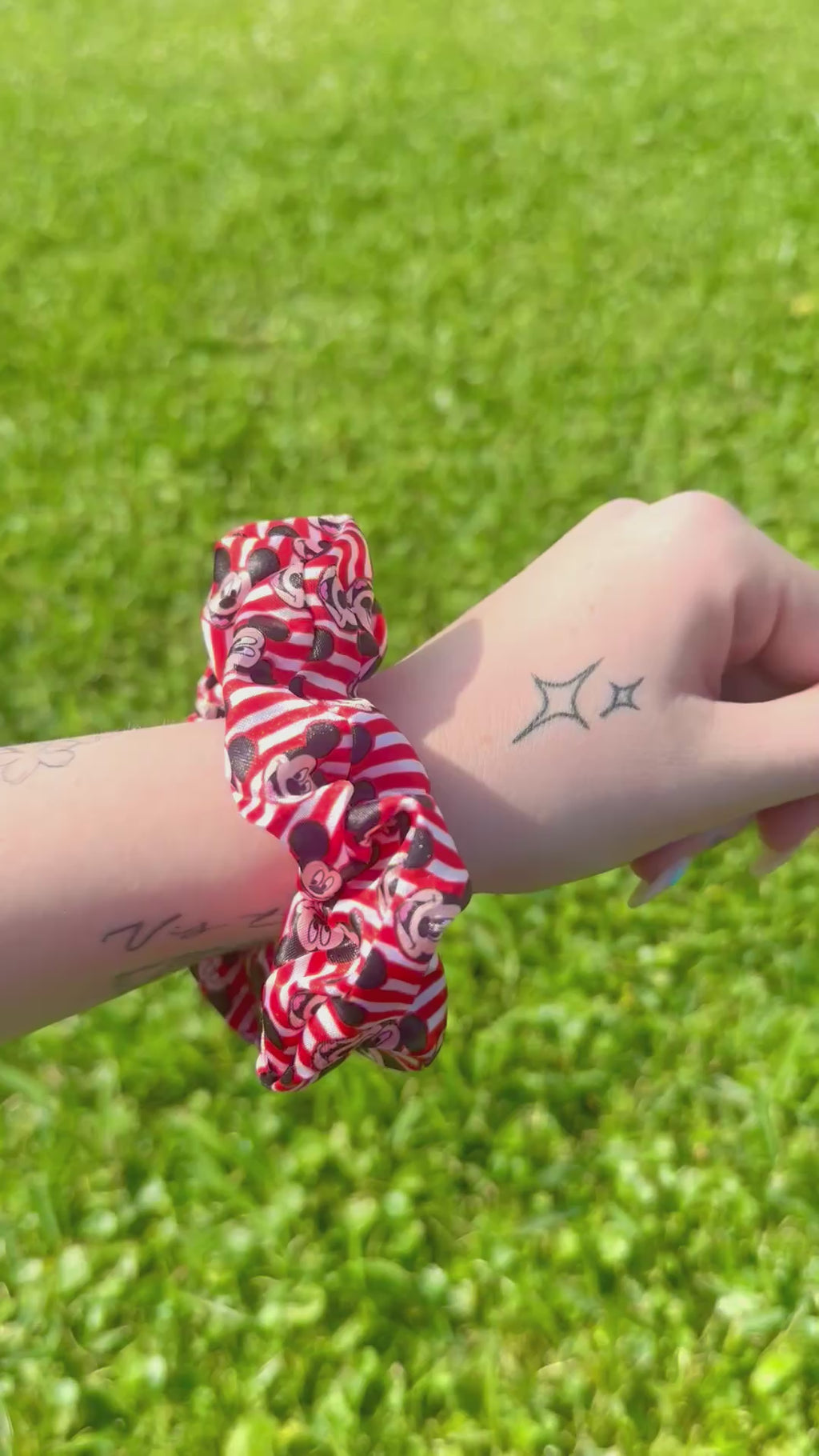 Disney Red Striped Mickey Satin Scrunchie